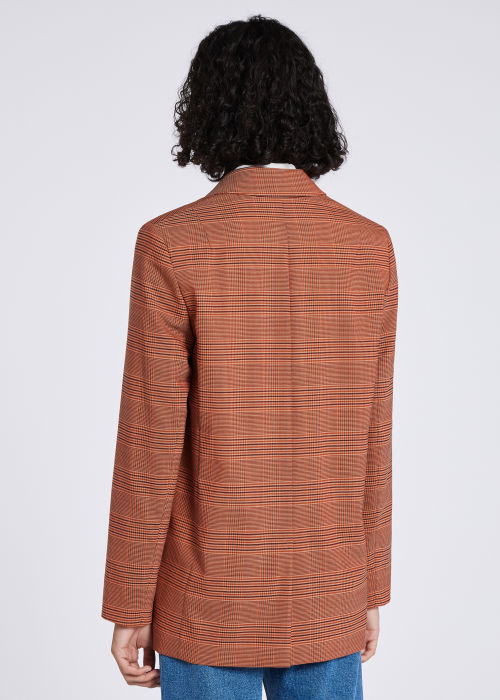 Model View - Women's Orange Stretch-Wool Prince of Wales Check Blazer Paul Smith