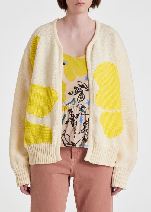 Model View - Women's Ivory 'Sea Floral' Knitted Jacket Paul Smith
