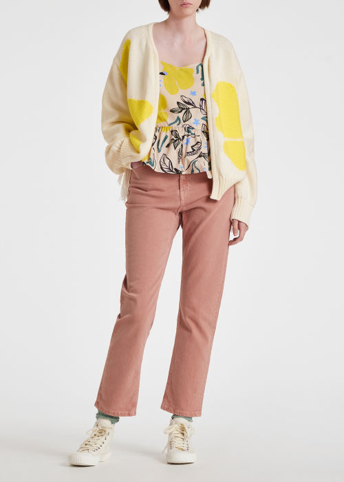 Model View - Women's Ivory 'Sea Floral' Knitted Jacket Paul Smith