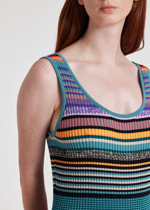 Model View - Women's Organic Cotton Knitted 'Glass Stripe' Dress Paul Smith