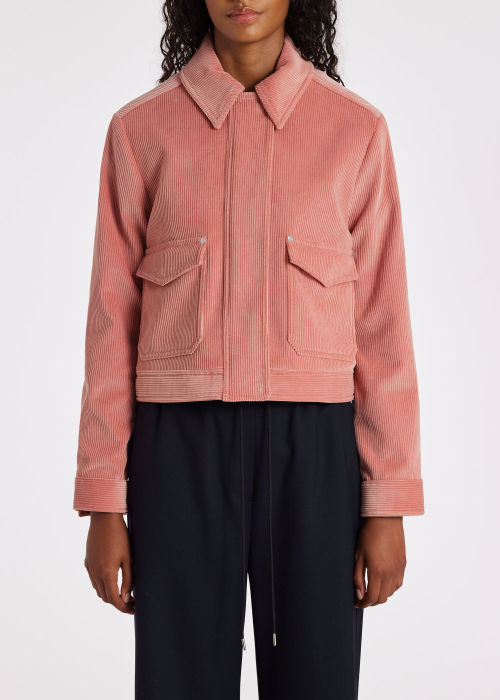 Model View - Women's Pink Wale Corduroy Cropped Chore Jacket Paul Smith