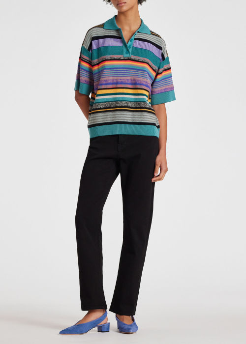 Model View - Women's Relaxed-Fit Organic Cotton 'Glass Stripe' Polo Shirt Paul Smith