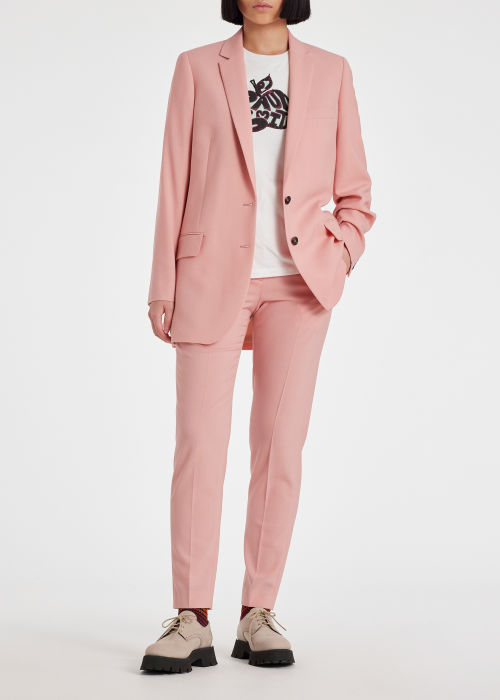 Model View - Women's Relaxed-Fit Light Pink Wool Hopsack Blazer Paul Smith