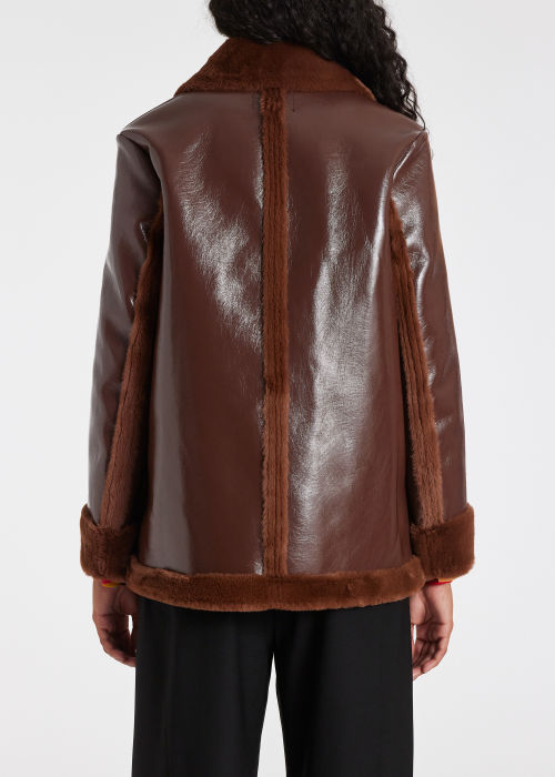Model view - Women's Brown Bonded Faux-Leather Pea Coat Paul Smith