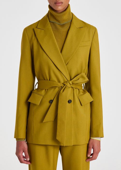 Model View - Women's Chartreuse Wool Tie Waist Jacket Paul Smith