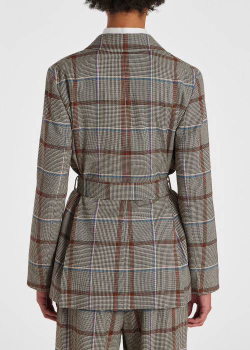 Model View - Women's 'Prince of Wales Check' Wool-Blend Tie Waist Jacket Paul Smith