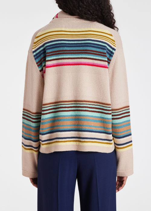 Oatmeal Wool-Blend Stripe Sweater with Matching Scarf