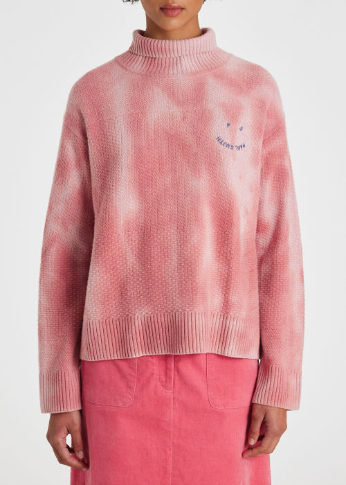 Model View - Women's Pink Wool-Blend 'Happy' Tie Dye Sweater Paul Smith