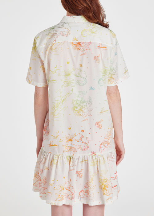 Model View - Women's White Cotton 'Sea Tales' Shirt Dress Paul Smith
