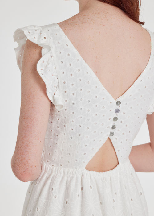 Model View - Women's White Cotton Broderie Anglaise Midi Dress Paul Smith