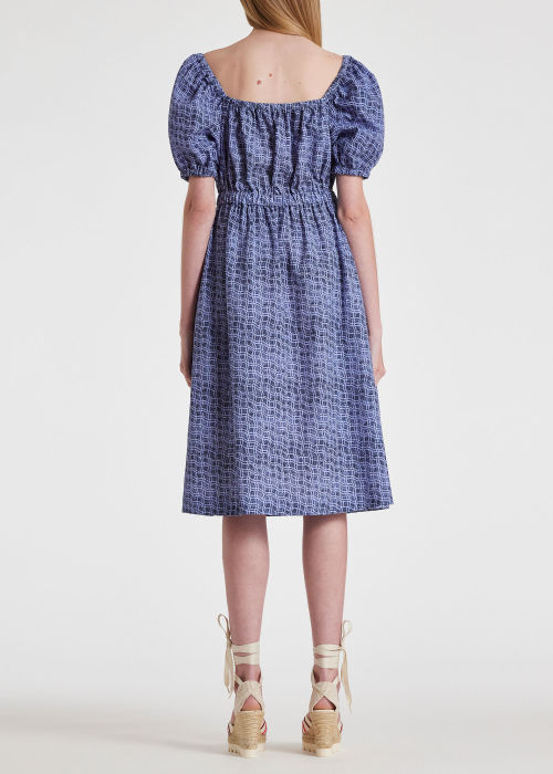 Model View - Women's Indigo 'Reflection Check' Midi Dress Paul Smith