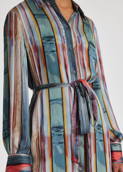 Model View - Women's 'Glass Stripe' Crinkle Midi Shirt Dress Paul Smith