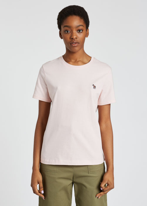 Model Front View - Women's Pale Pink Zebra Logo Organic Cotton T-Shirt Paul Smith