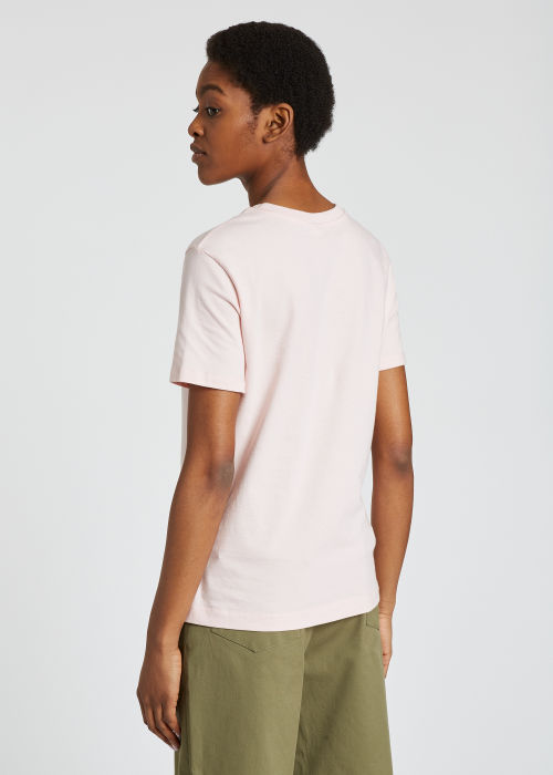 Model Back View - Women's Pale Pink Zebra Logo Organic Cotton T-Shirt Paul Smith