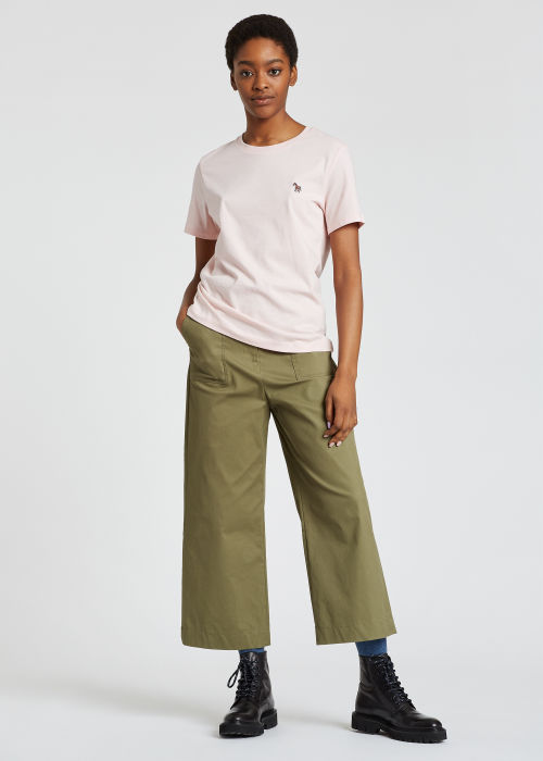 Model View - Women's Pale Pink Zebra Logo Organic Cotton T-Shirt Paul Smith