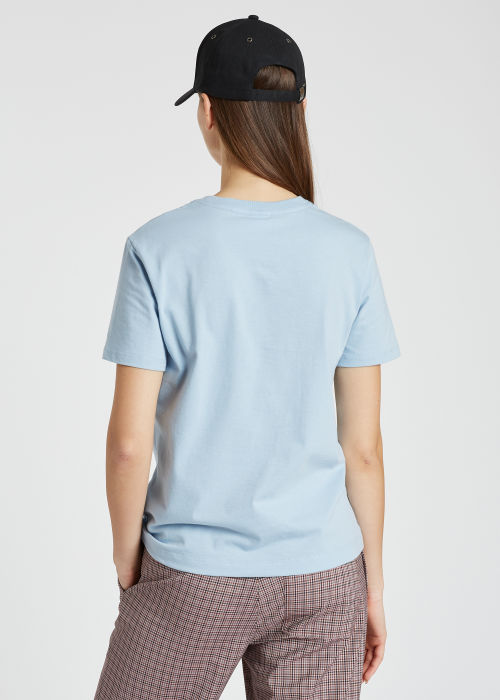 Model Back View - Women's Pale Blue Zebra Logo Cotton T-Shirt Paul Smith