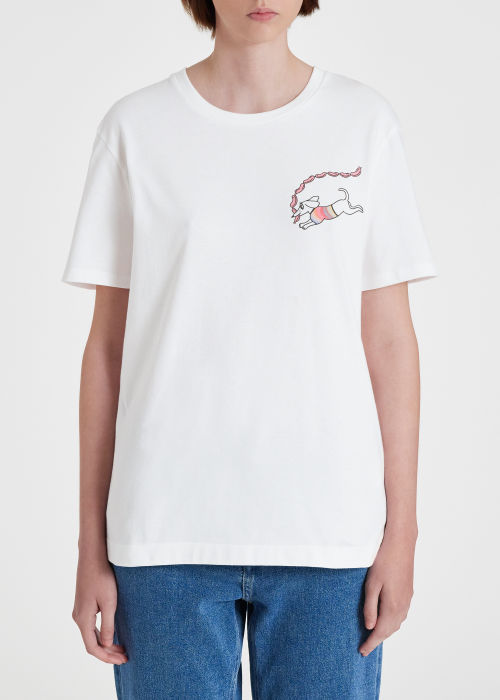 Model View - Women's White 'Sausage Dog' T-Shirt Paul Smith
