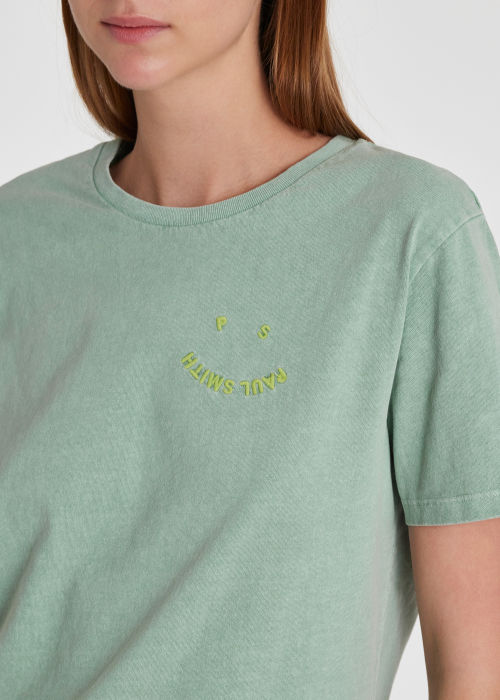Model View - Women's Mint Green 'Happy' T-Shirt Paul Smith