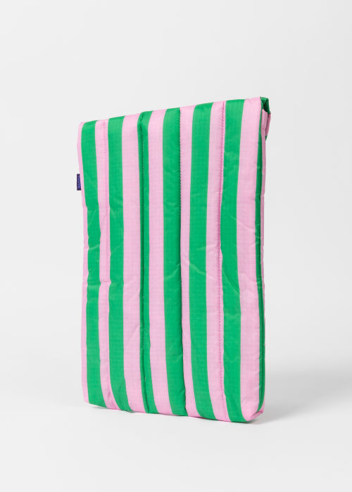 BAGGU Pink & Green Awning Stripe 13" Puffy Laptop Sleeve