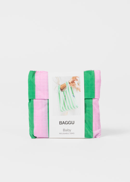 Petit Sac Shopping Pliable BAGGU Vert et Rose "Awning" - Vue de face