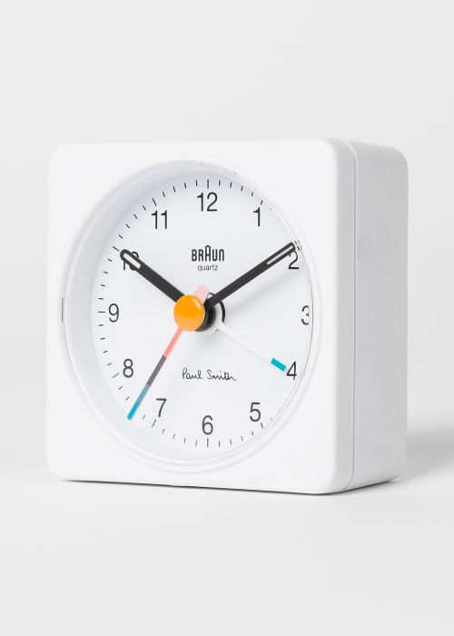 Detail view - Paul Smith + Braun; White Travel Analogue Alarm Clock Paul Smith