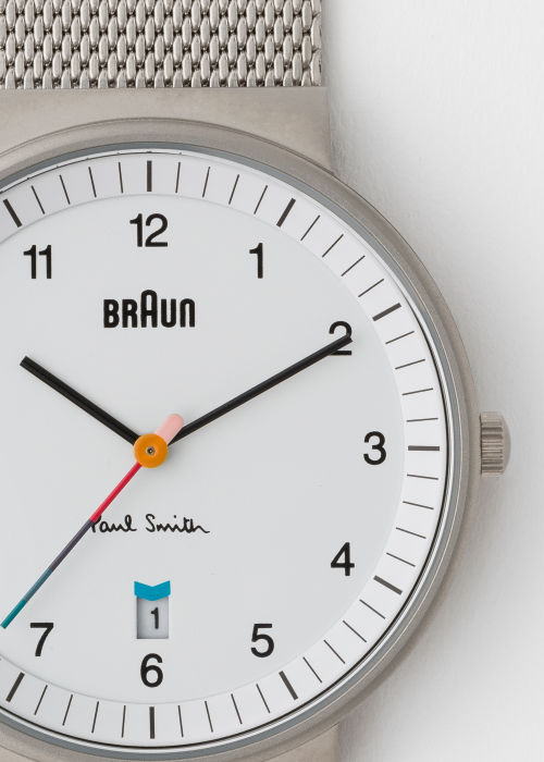 grot Monica Duplicaat Paul Smith + Braun® Silver Mesh Strap Quartz Watch