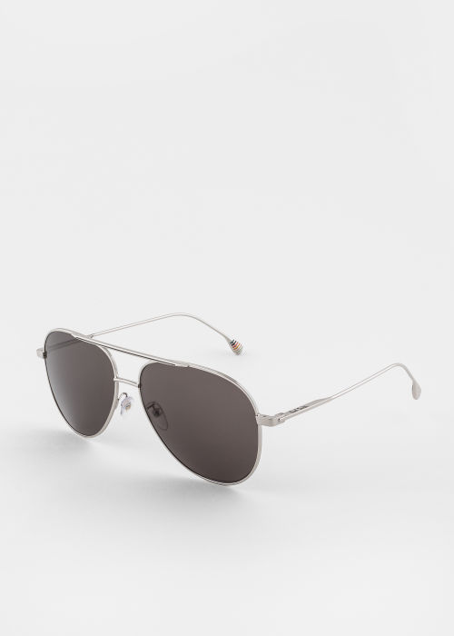 Angled view - Shiny Silver 'Dylan' Sunglasses Paul Smith