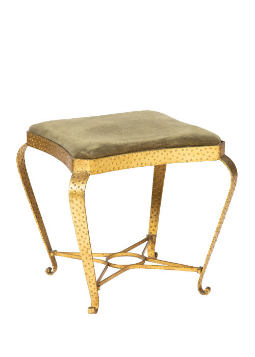 1950's Hammered Wrought Iron Gilt Stool and Bench Set by Pier Luigi Colli