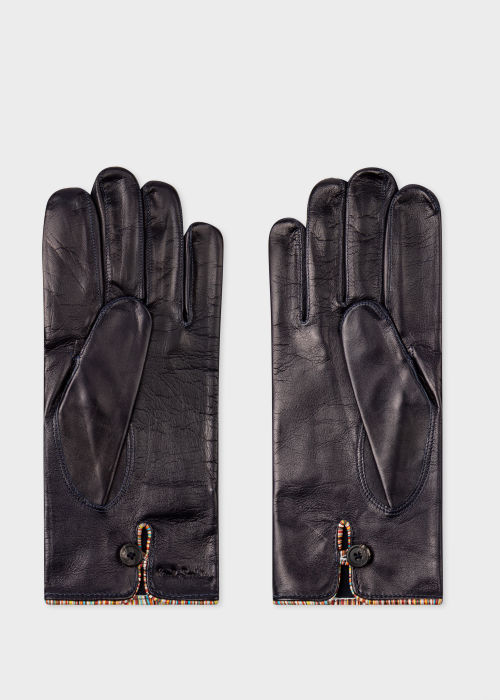 Men's Navy Leather Gloves With 'Signature Stripe' Piping