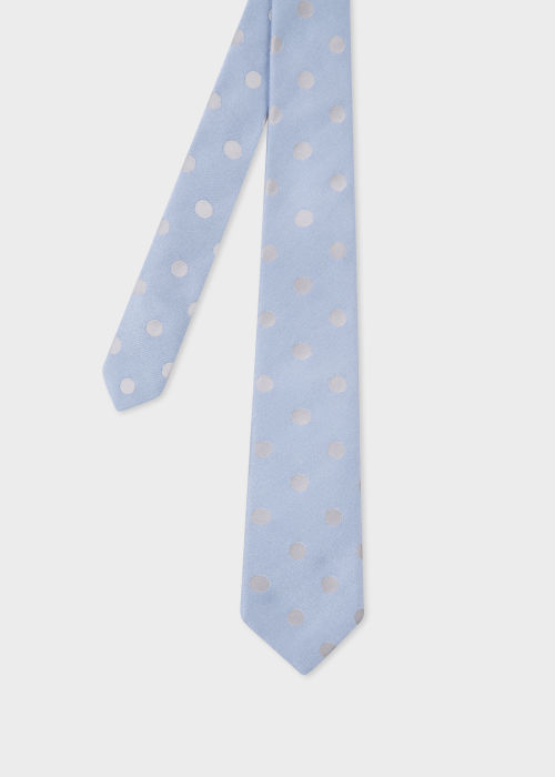Front View - Pale Blue Polka Dot Silk Tie Paul Smith