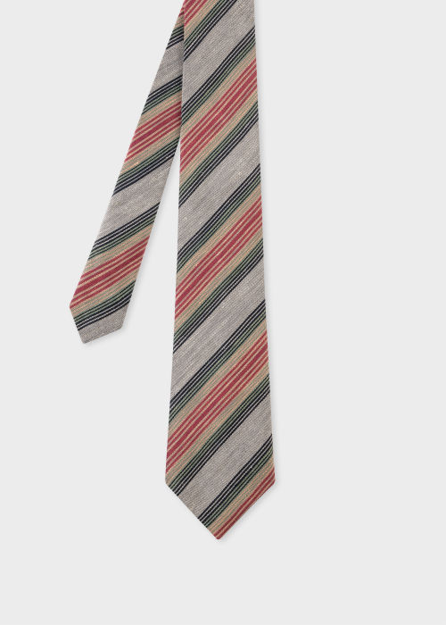Product View - Men's Grey Linen-Silk Stripe Tie Paul Smith