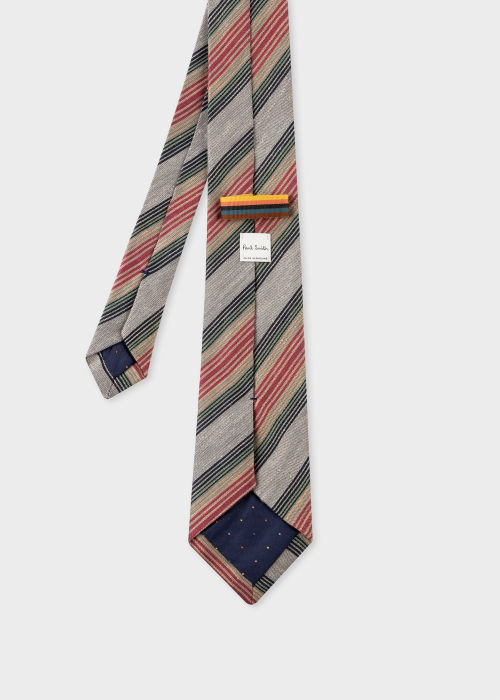 Product View - Men's Grey Linen-Silk Stripe Tie Paul Smith