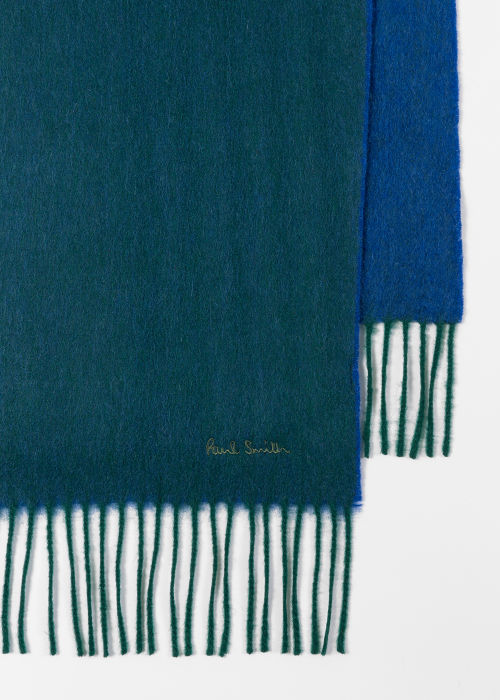 Product View - Men's Blue Cashmere-Lambswool Two-Tone Scarf Paul Smith