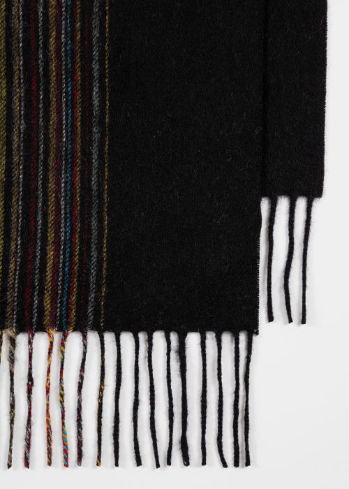 Detail View - Black Lambswool-Cashmere 'Signature Stripe' Scarf Paul Smith
