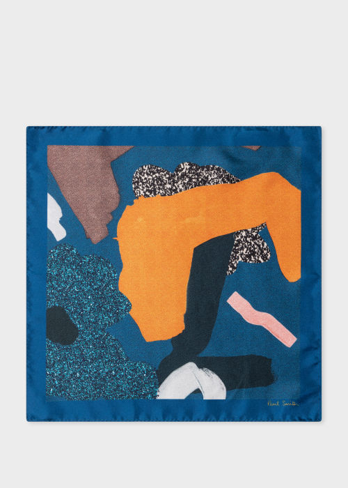 Product view - Blue 'Rug' Print Silk Pocket Square Paul Smith