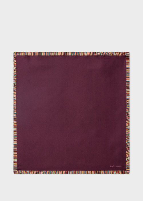 Front View - Maroon Signature Stripe Silk Pocket Square Paul Smith