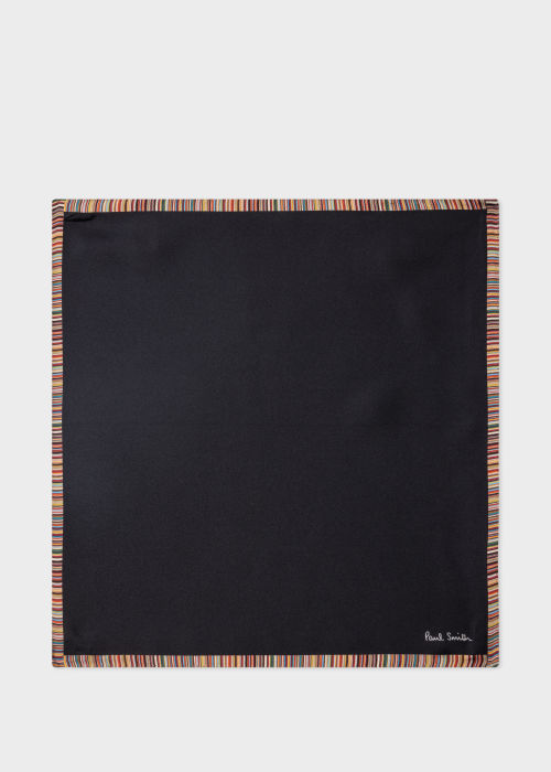 Front View - Black Signature Stripe Silk Pocket Square Paul Smith