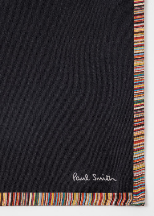 Detail View - Black Signature Stripe Silk Pocket Square Paul Smith