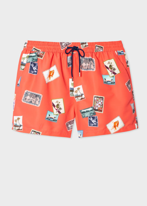 Product View - Men's Orange 'Postcards' Swim Shorts Paul Smith
