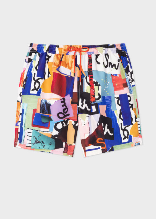 Product view - Men's 'Collage' Print Long Swim Shorts