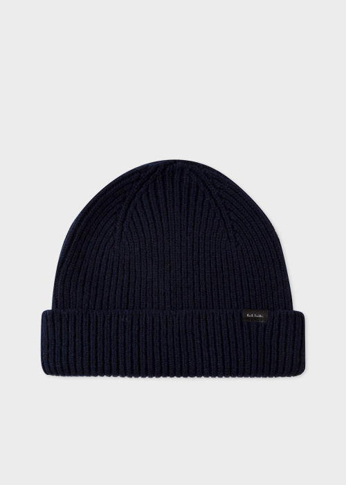 Men's Navy Cashmere-Blend Ribbed Beanie Hat by Paul Smith