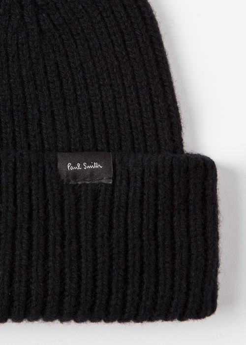 Men's Black Cashmere-Blend Beanie Hat by Paul Smith