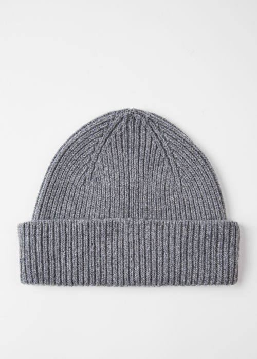 Men's Grey Cashmere-Blend Ribbed Beanie Hat by Paul Smith
