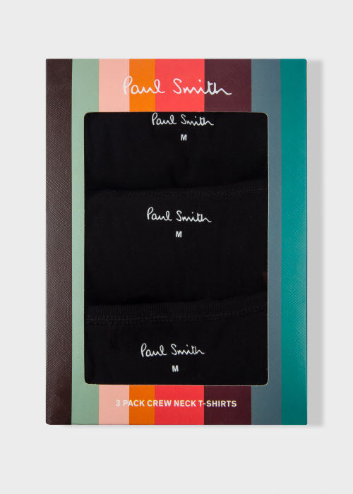 Box view - Black Cotton T-Shirts Three Pack Paul Smith