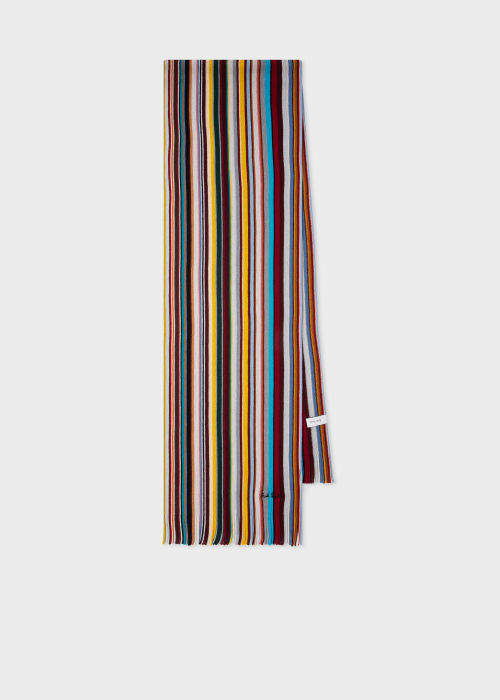 Front view - Men's 'Signature Stripe' Wool Scarf Paul Smith