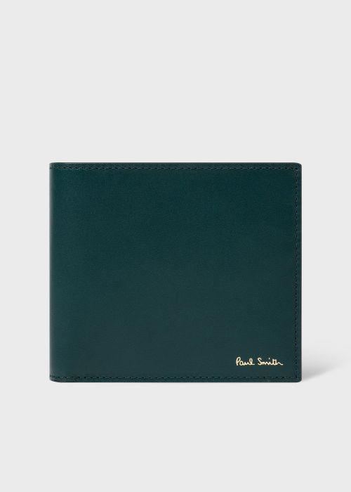 Product View - Men's Dark Teal Leather Signature Stripe Interior Billfold and Coin Wallet Paul Smith