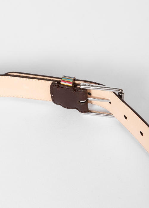 Men's Dark Brown Leather Belt With 'Signature Stripe' Belt by Paul Smith