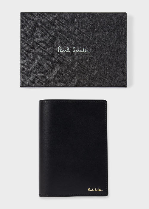 Black Leather Signature Stripe Interior Passport Cover by Paul Smith