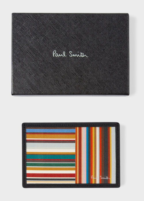 Product View - Men's Leather 'Signature Stripe' Credit Card Wallet Paul Smith