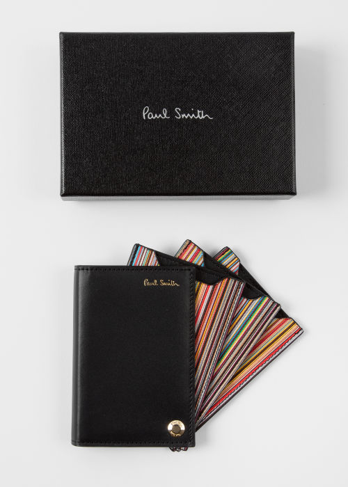 Black Signature Stripe Interior Leather Pivot Card Holder by Paul Smith